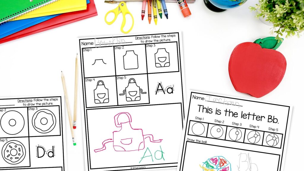 alphabet letter formation practice pages with directed drawings