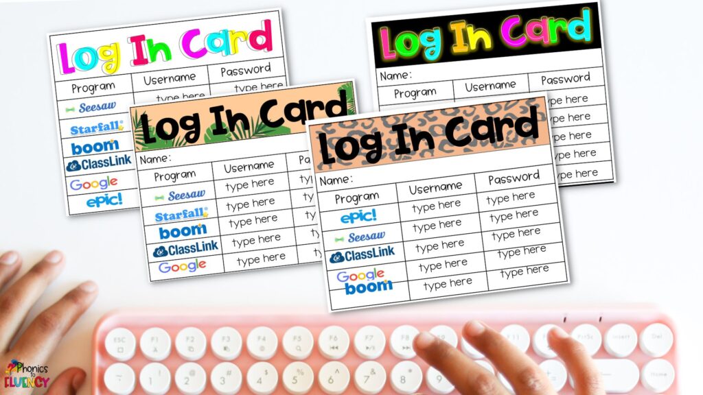 editable computer login cards for proactive classroom management