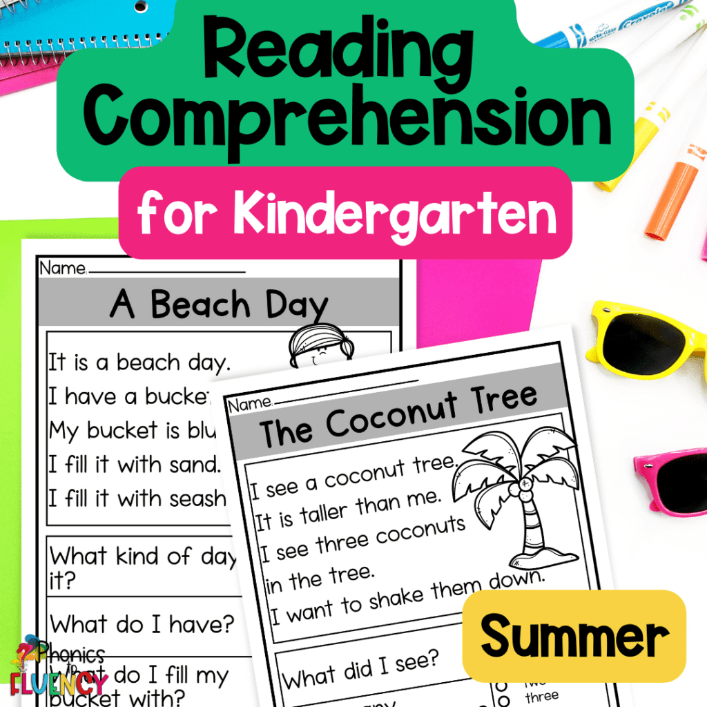 Summer Kindergarten reading comprehension passages freebie