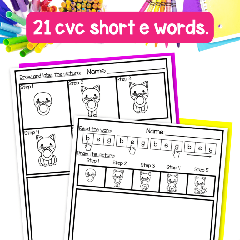 Directed Drawing and Writing Kindergarten CVC Word Practice Short E ...