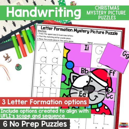 Christmas Kindergarten Writing Center Letter Formation Mystery Picture Puzzles