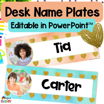 Editable Desk Plates with Photos - Desk Name Tags Kindergarten - Pastel Decor