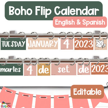 Boho Flip Calendar Numbers Chart Editable Cards