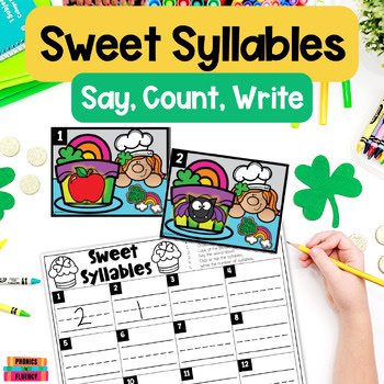 Counting Syllables Worksheets - March Kindergarten Literacy Centers