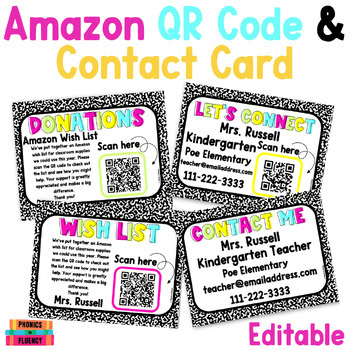 Composition Notebook Classroom Decor Amazon Wish List QR Code Contact Cards