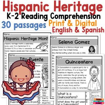 Hispanic Heritage Month Reading Comprehension Kindergarten First Grade 2nd Grade