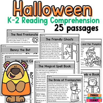 Halloween Reading Comprehension Passages and Questions Kindergarten 1st 2nd