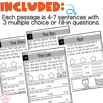 Kindergarten Reading Comprehension CVC Decodable Passages with WH Questions - Image 3