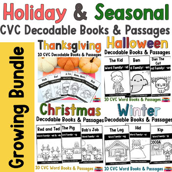 Kindergarten Decodable Readers CVC Decodable Books and Passages Holiday Seasonal