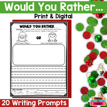 Christmas Would You Rather Writing Prompts First Grade Google Slides