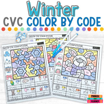 CVC Words Worksheets Coloring Pages Color By Word Code Winter Kindergarten 1st