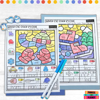 CVC Words Worksheets Coloring Pages Color By Word Code Winter Kindergarten 1st - Image 2