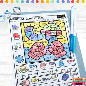 CVC Words Worksheets Coloring Pages Color By Word Code Winter Kindergarten 1st - Image 4