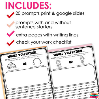 Valentines Day Would You Rather Writing Prompts Google Slides™ 1st Grade - Image 2