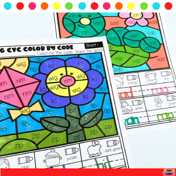 Kindergarten 1st Spring CVC Worksheets Color By Code CVC Spring - Image 3