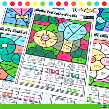 Kindergarten 1st Spring CVC Worksheets Color By Code CVC Spring - Image 4