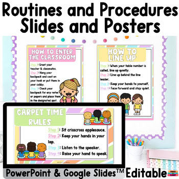 First Day of School Expectations Kindergarten Rules & Procedures Posters Slides