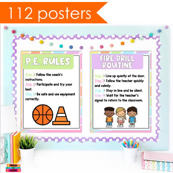 First Day of School Expectations Kindergarten Rules & Procedures Posters Slides - Image 3