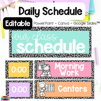 Composition Notebook Pastel Classroom Decor Daily Visual Schedule Editable