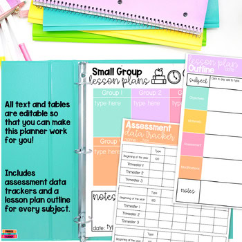 Editable Lesson Plan Template 2026-2027 Pastel Teacher Planner Small Group - Image 3