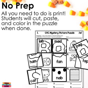 Halloween CVC Mystery Picture Puzzles Kindergarten CVC Activities October - Image 3
