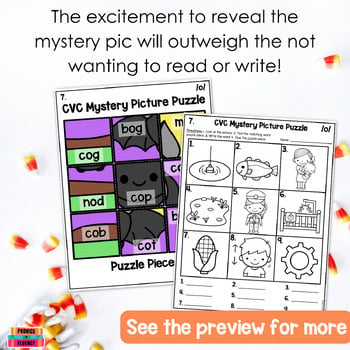 Halloween CVC Mystery Picture Puzzles Kindergarten CVC Activities October - Image 4