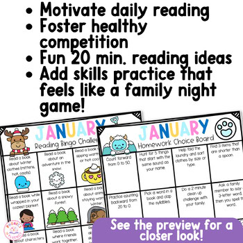 Kindergarten After Winter Break January Reading Log Homework Choice Board - Image 4