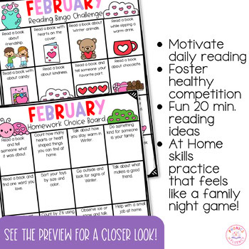 Kindergarten February Reading Log Homework Choice Board Valentines Day Reading - Image 4