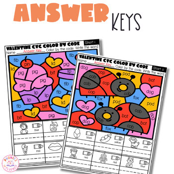 Valentines Day Activities CVC Color By Code Short Vowel Worksheets Kindergarten - Image 3