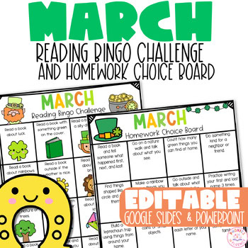 Kindergarten March Reading Challenge Reading Log March St. Patricks Day Reading