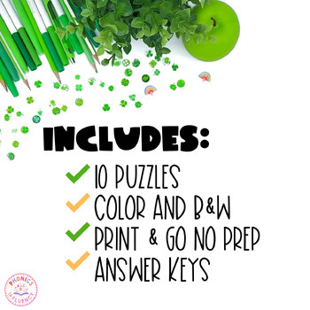 Kindergarten St. Patrick's Day March CVC Activities Mystery Picture Puzzles - Image 2