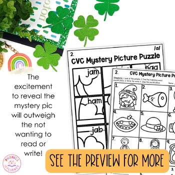 Kindergarten St. Patrick's Day March CVC Activities Mystery Picture Puzzles - Image 4