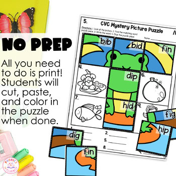 Kindergarten Spring CVC Activities Mystery Picture Puzzles Short Vowel Games - Image 3