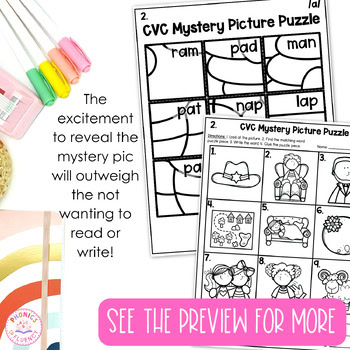 Kindergarten Spring CVC Activities Mystery Picture Puzzles Short Vowel Games - Image 4