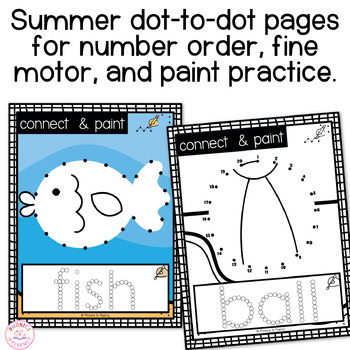 Summer Dot to Dot Worksheets Q Tip Painting Dot to Dot Fine Motor Summer Pre-k - Image 2