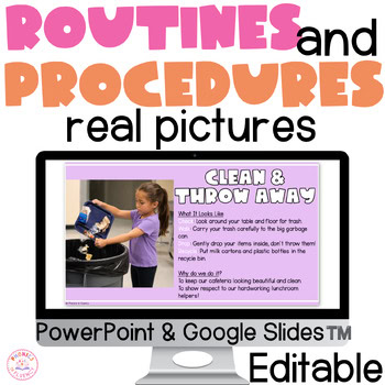 real pictures routines & procedures google slides kindergarten procedures slides