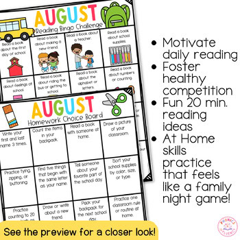 Kindergarten Reading Challenge Reading Log August Back to School Homework Choice - Image 4
