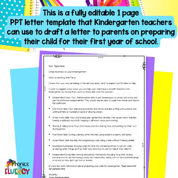 Kindergarten Readiness Checklist Letter to Parents - Image 2