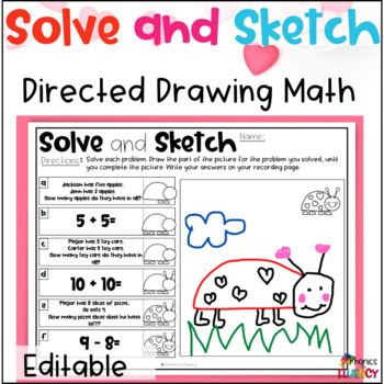 Valentine's Day Math Center - Directed Drawings - Editable