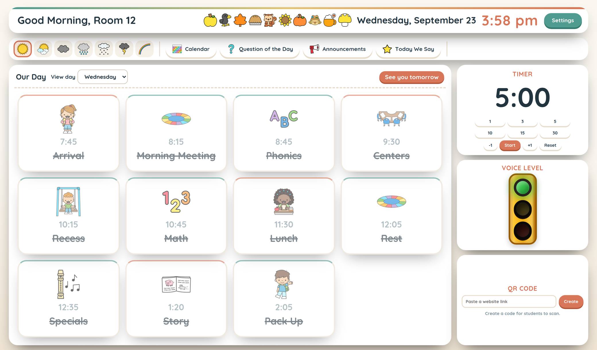 Daily agenda showing the whole day as picture cards