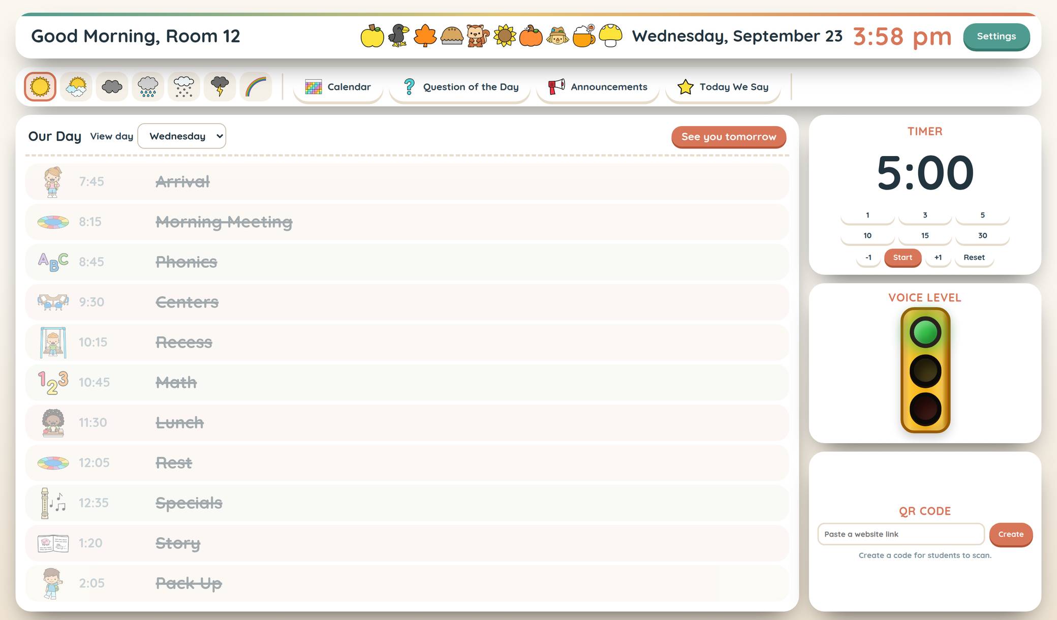 Daily agenda board in the Composition Notebook theme
