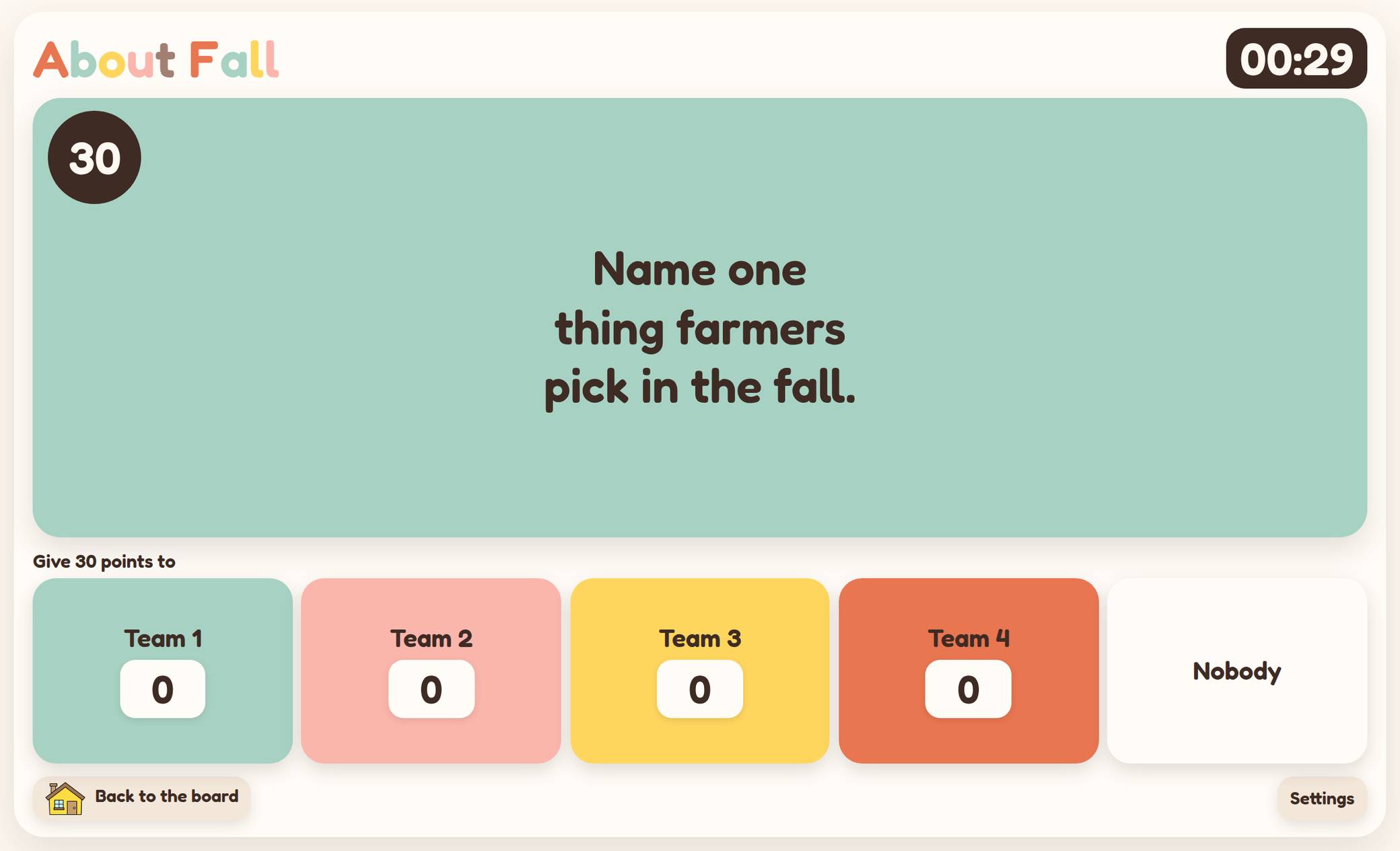 A Spill the Tea question open on screen with the team buttons underneath